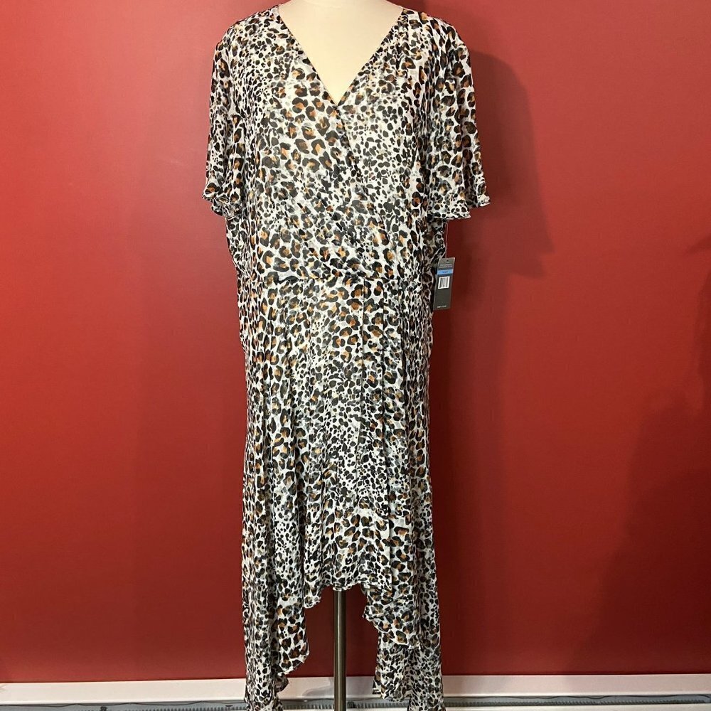 SHARAGANO Women's Black/Brown Print Assymetrical Dress - Size 20W - NWT $138